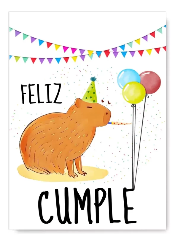 AFICHE FELIZ CUMPLE CAPIBARA CALUMI x2u.