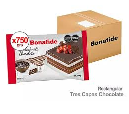 BIZCOCHUELO BONAFIDE RECTANGULAR 3 CAPAS CHOCOLATE (BULTO 4x750gr) 902272