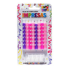 VELAS IMPRESAS VIOLETAS MAGENTAS Y ROSAS C/ CORONA  - Bl x 8u