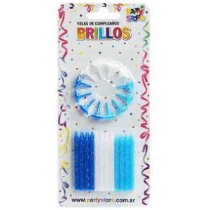 VELAS BRILLOS 3 COLORES VARON C/BASES - Blister x 24 u