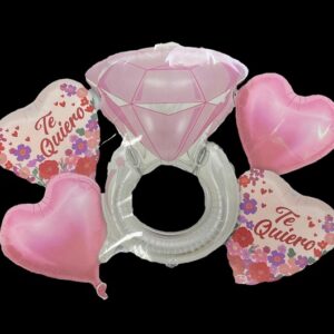 KIT DE GLOBOS ANILLO/CORAZON TE QUIERO 5 PIEZAS x1
