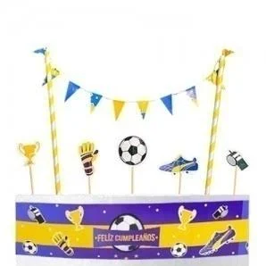 DECORACION PARA TORTAS FOOTBALL AZUL Y AMARILLO