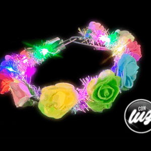 CORONA DE ROSAS Y FLECOS  MULTICOLOR CON LUZ