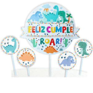 ADORNO TOPPER FELIZ CUMPLE DINO PARTY 3D 309 x5u.RONDINELLA