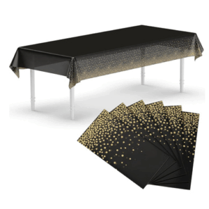 MANTEL METALIZADO C/CIRCULOS DORADOS 137X183CM  NEGRO - Y044  (115812) x U