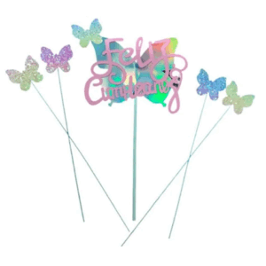 NUEVO CAKE TOPPER FELIZ CUMPLEAÑOS MARIPOSA IRIDISCENTE  (114437)