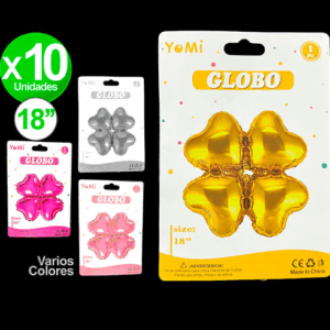 GLOBO TREBOL 4 HOJAS 18" VARIOS COLORES x U