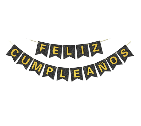 BANDERIN FELIZ CUMPLEAÑOS CON BRILLO NEGRO x1 - Imagen 2