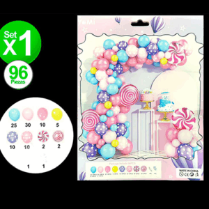 KIT DE GLOBOS CARAMELOS Y LUNARES 96 PIEZAS x1