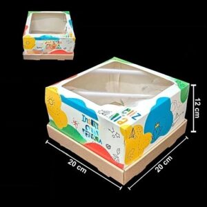 CAJA BANDEJA CON TAPA Y VISOR BOX DESAYUNO FELIZ DIA (20x20x12)