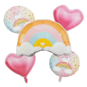 KIT GLOBOS CANDY ARCO IRIS/CORAZON 5 PIEZAS x1